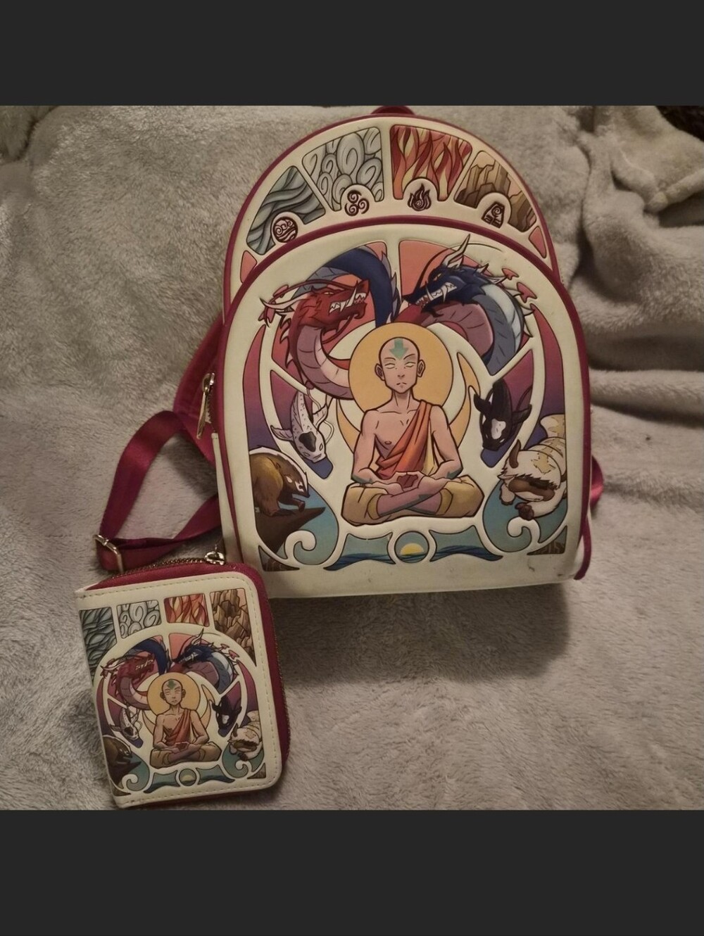 Loungefly White and Pink Avatar-Inspired Mini Backpack with Matching Wallet